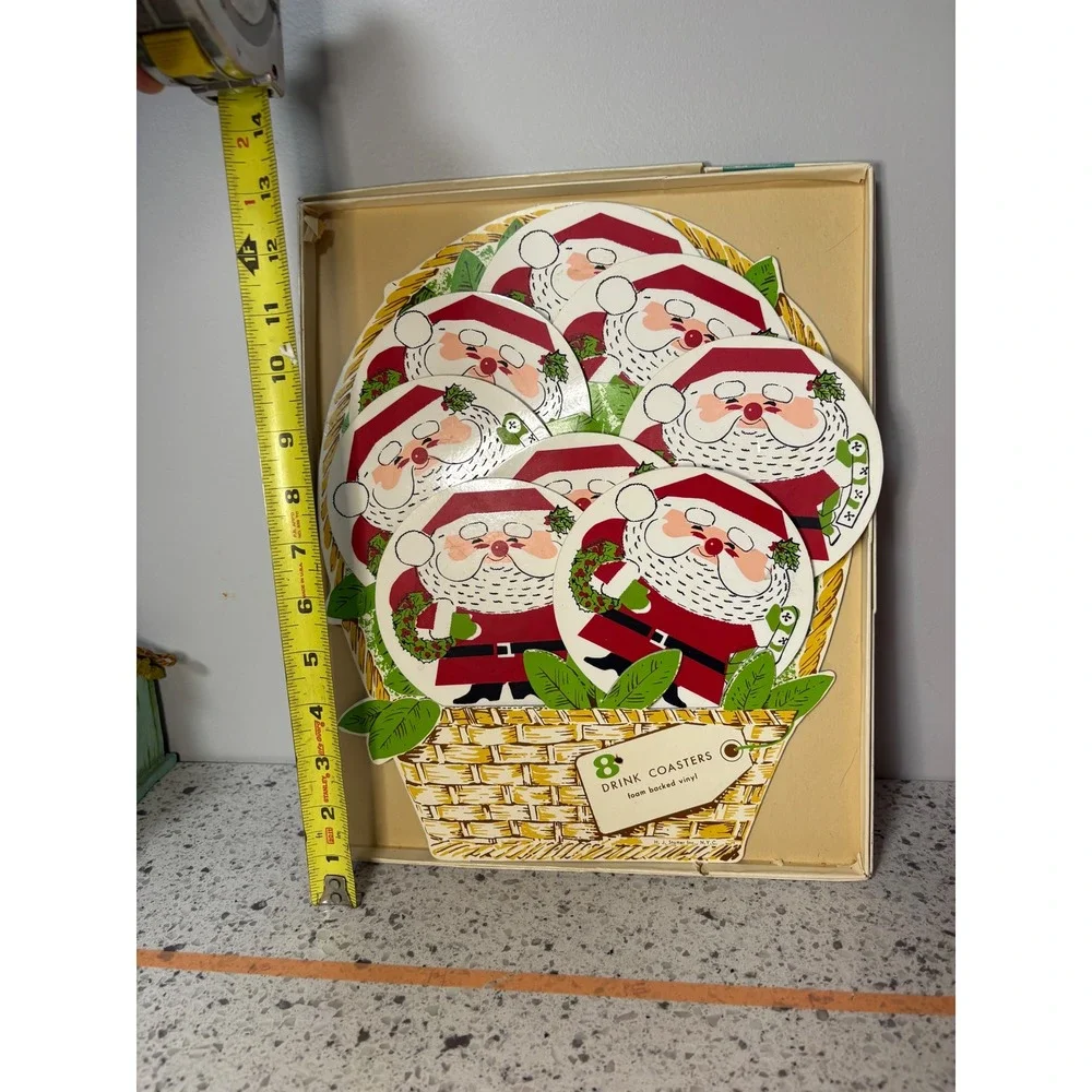 Vintage Santa Claus Drink Coasters 8 Piece Set Foam Backed Vinyl Christmas